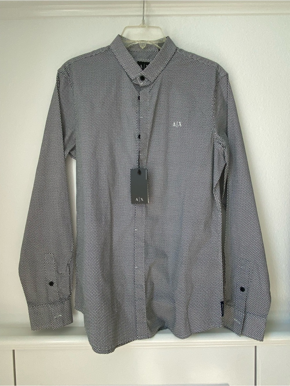 Armani Exchange Men's Black & White Micro Patterned Dress Shirt